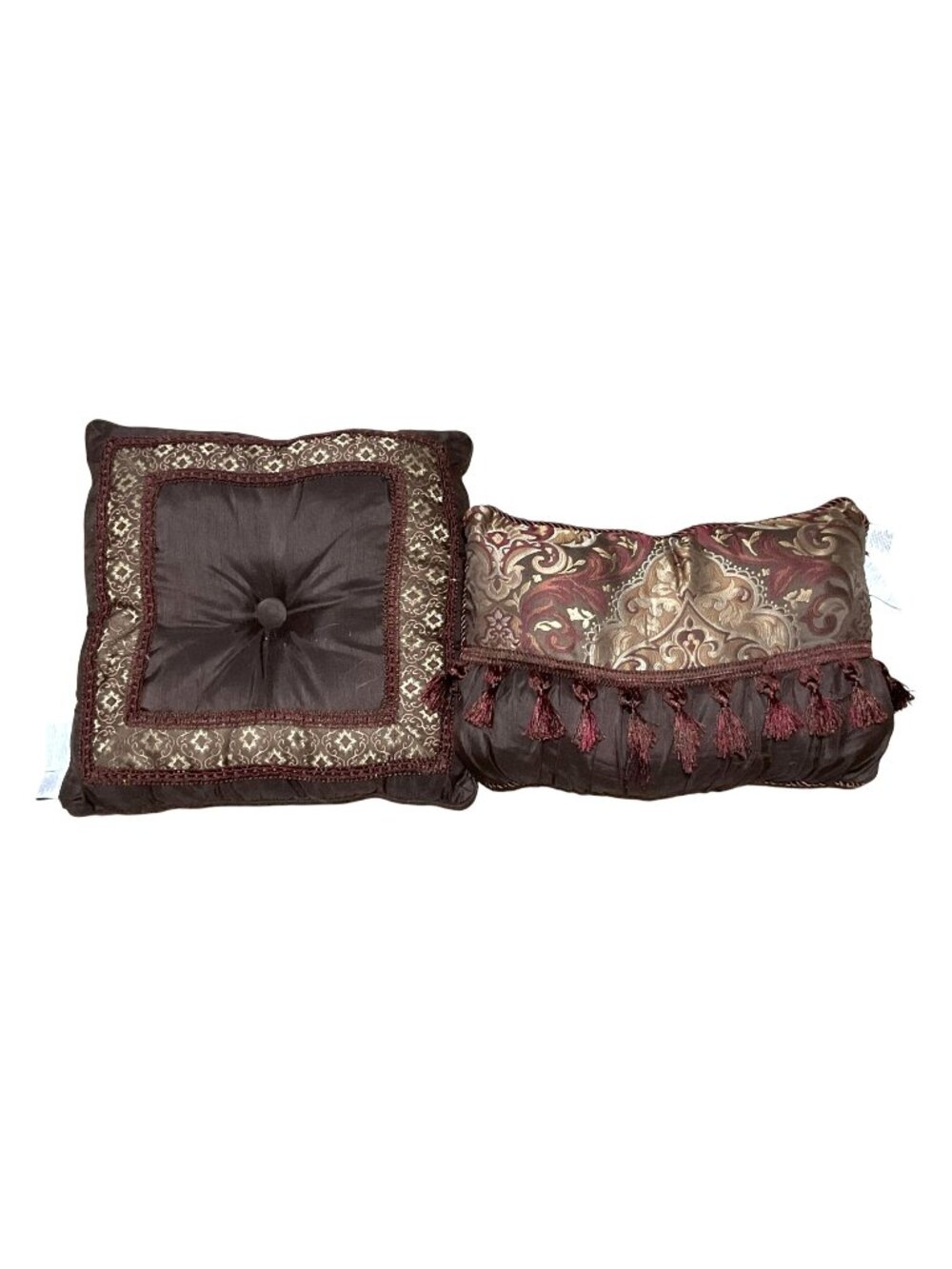 Chris Madden JCP Home Decorative Throw Pillows Set Of 2 Brown Gold Damask Tassel